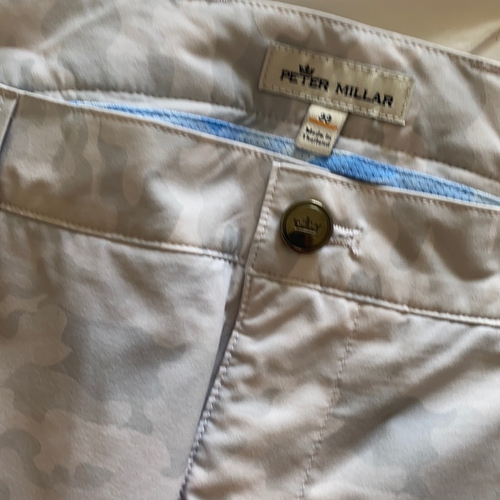 Peter Millar white camo golf shorts.